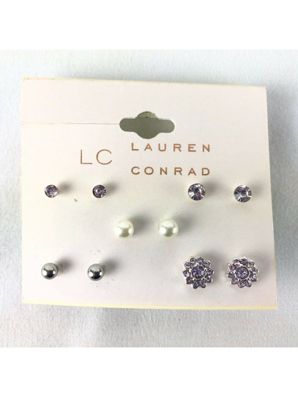 LC Lauren Conrad Earrings 5 Pairs Silver-tone 1/8"-1/4" Rhinestone Pearl Studs